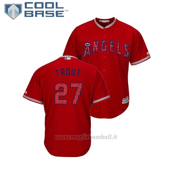 Maglia Baseball Uomo Los Angeles Angels Mike Trout 2018 Stars & Stripes Cool Base Scarlet